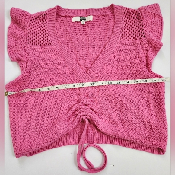 🧶Madden NYC Bright Pink Knit Adjustable Flutter Crochet Womens Top, sz XL - Picture 5 of 16